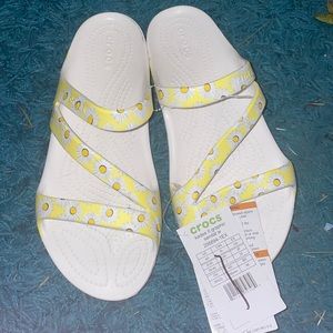 NWT floral yellow and white crocs